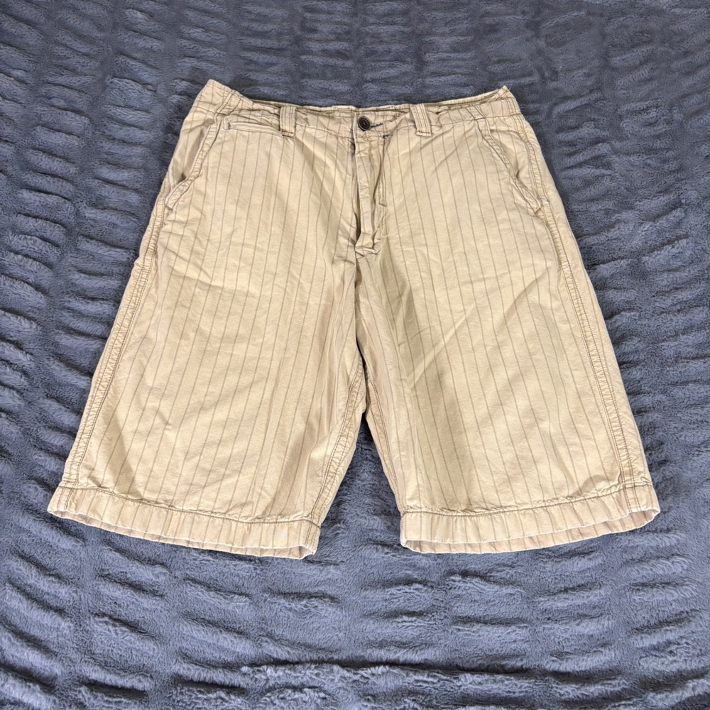 American Eagle Outfitters Men 34 Khaki Pinstripe Longer Length Cotton Shorts